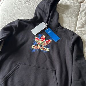 Adidas Black Hoodie with Multicolor Trefoil